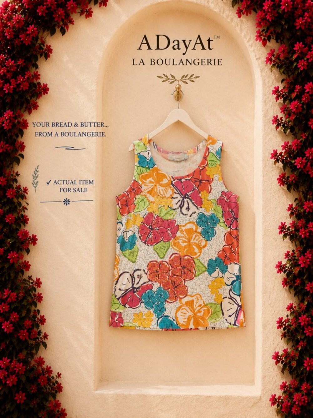 Tropical Resort Anthony's Beaded Floral Tank Top Sleeveless Sequin L Boho Eclect